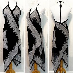Y2K black and white asymmetrical halter scarf dress size 2.